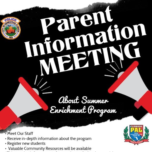 PAL Parent Meeting Summer Youth Enrichment 2018