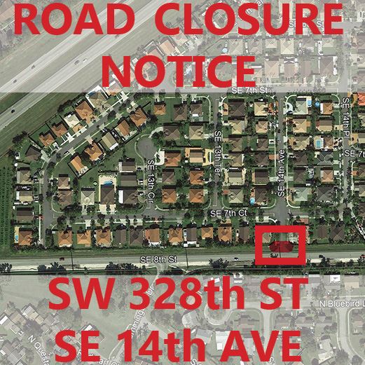Road Closure Notice July 12 SW 328 St and SE 14th Ave