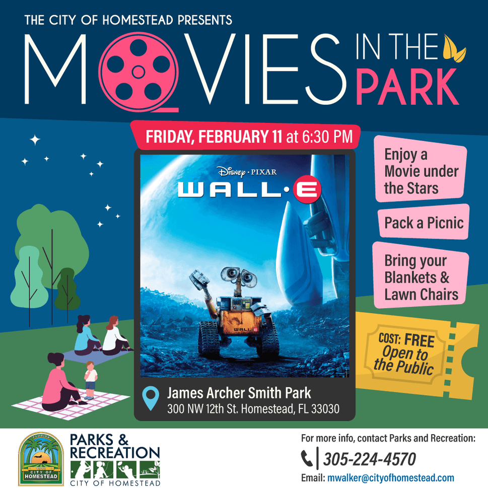 Movies in the Park Wall-E Event Flyer