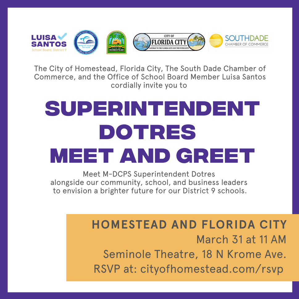 Superintendent Dotres Meet & Greet Event Flyer
