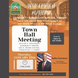 Orange Town Hall Meeting flyer with Vice Mayor Julio Guzman