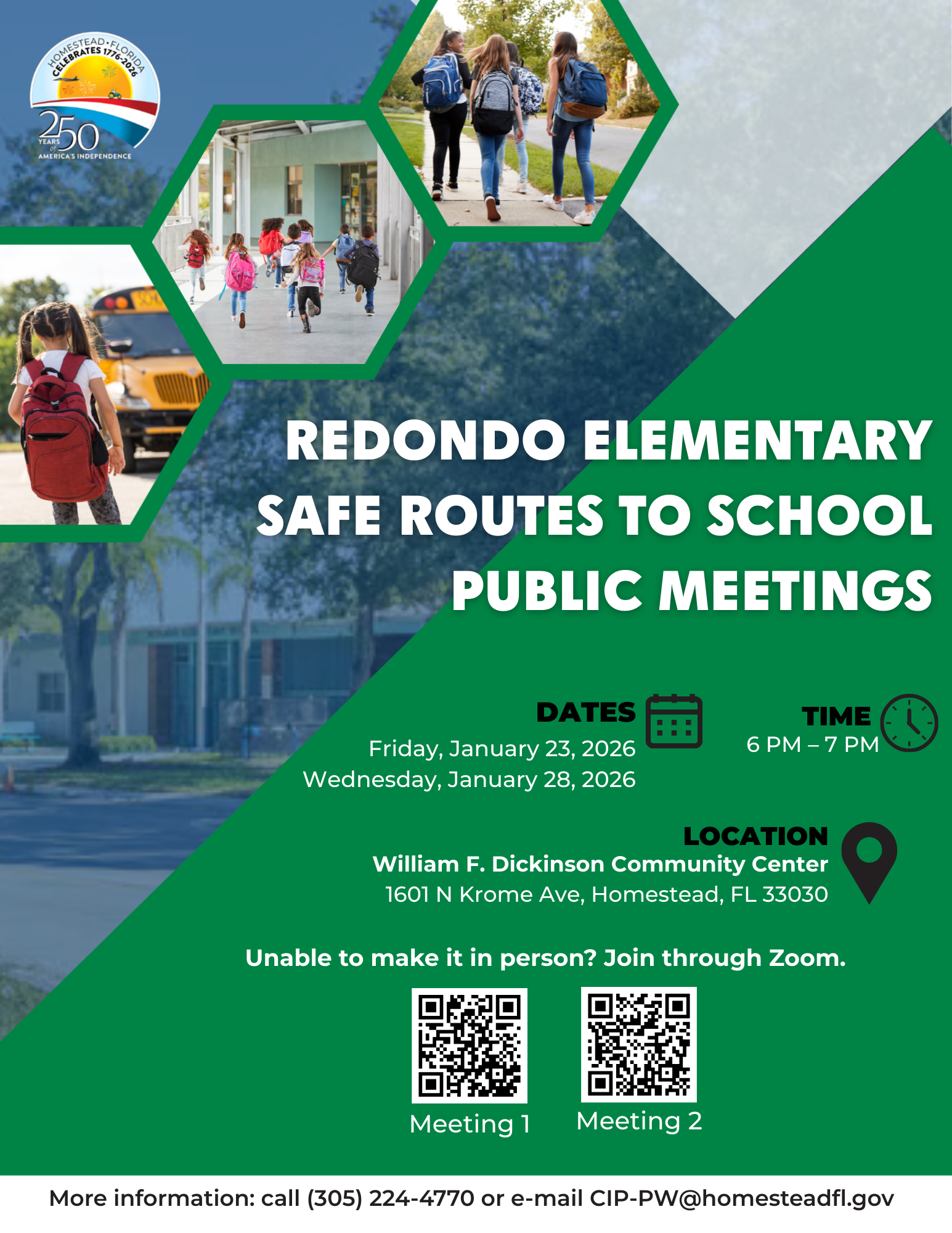 FDOT Safe Routes to School Grant - Public Meeting kids walking to school and school in background