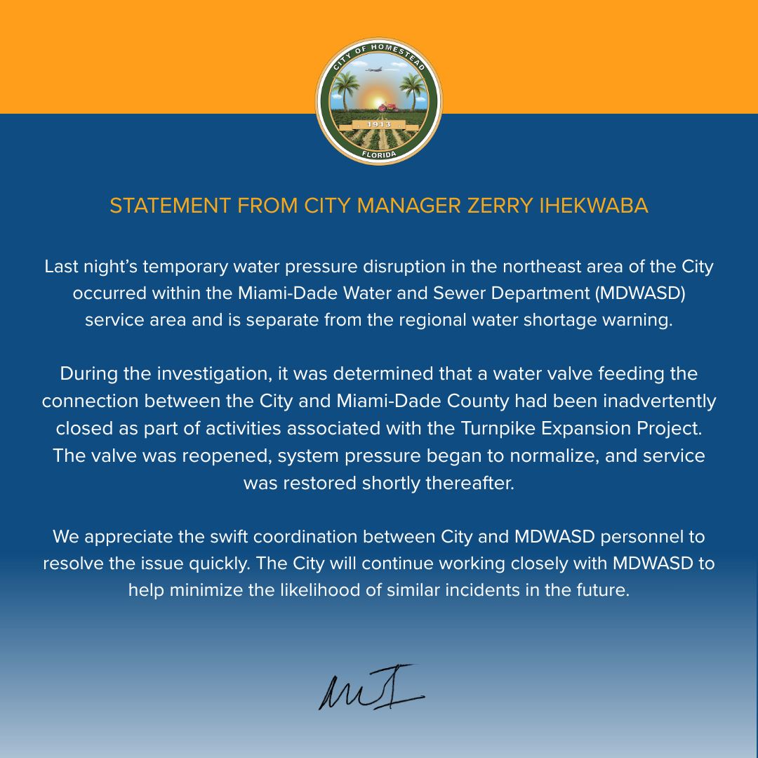 STATEMENT FROM CITY MANAGER ZERRY IHEKWABA with city colors and city logo