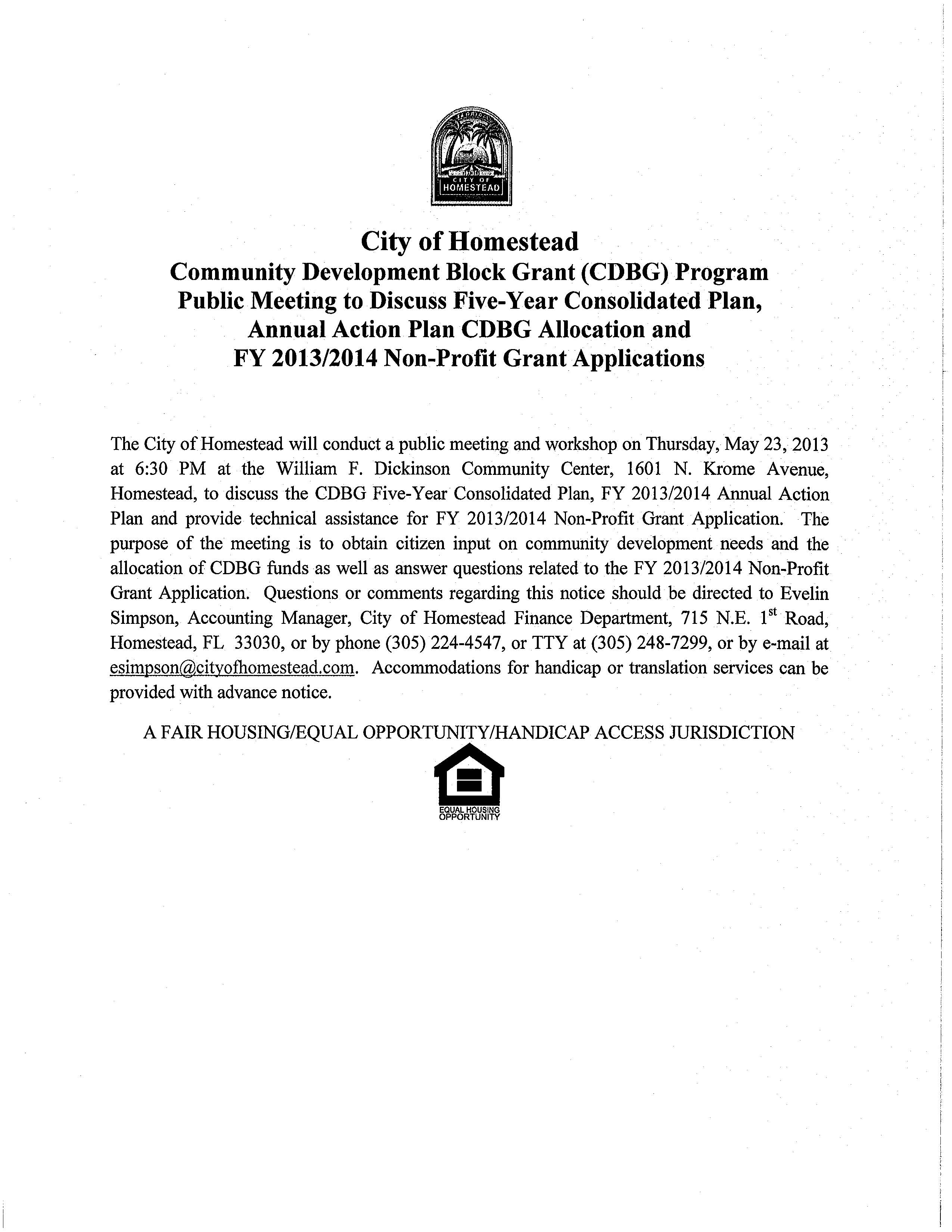 CDBG Notice of Public Meeting