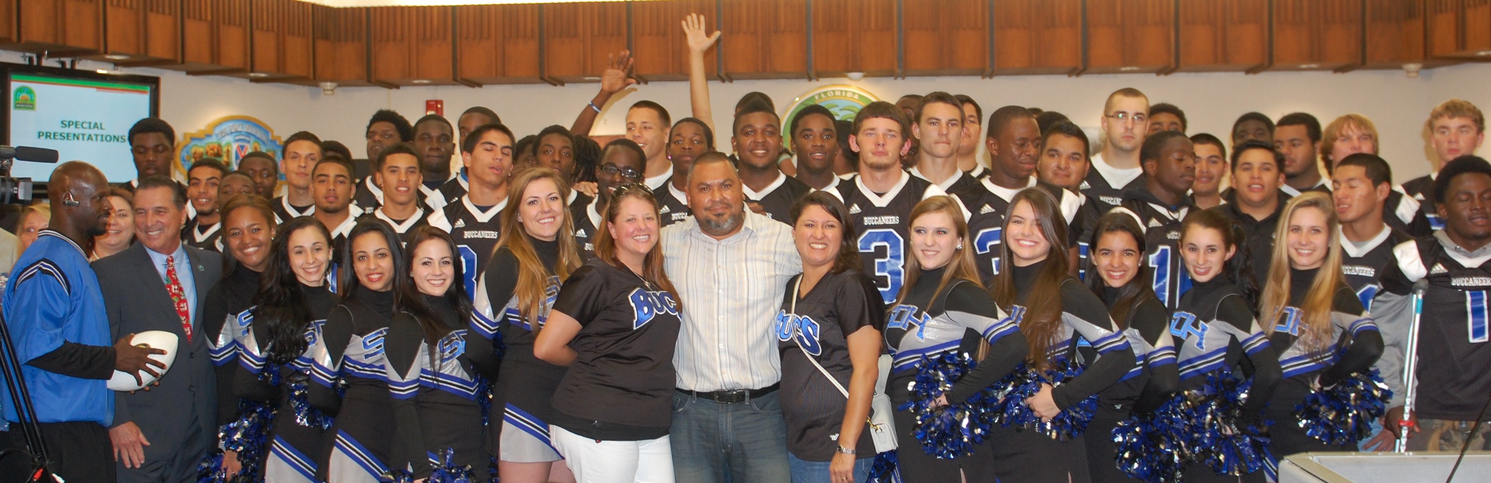 South Dade Senior High coaches, players, cheerleaders