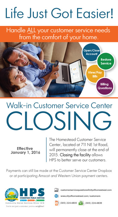 Walk In Customer Service Center Closing
